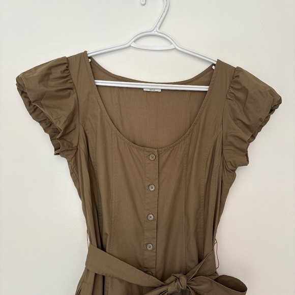 Wilfred Aritzia Governess Poplin Midi Dress Green Olive Short Sleeve Button Up S - Picture 4 of 16